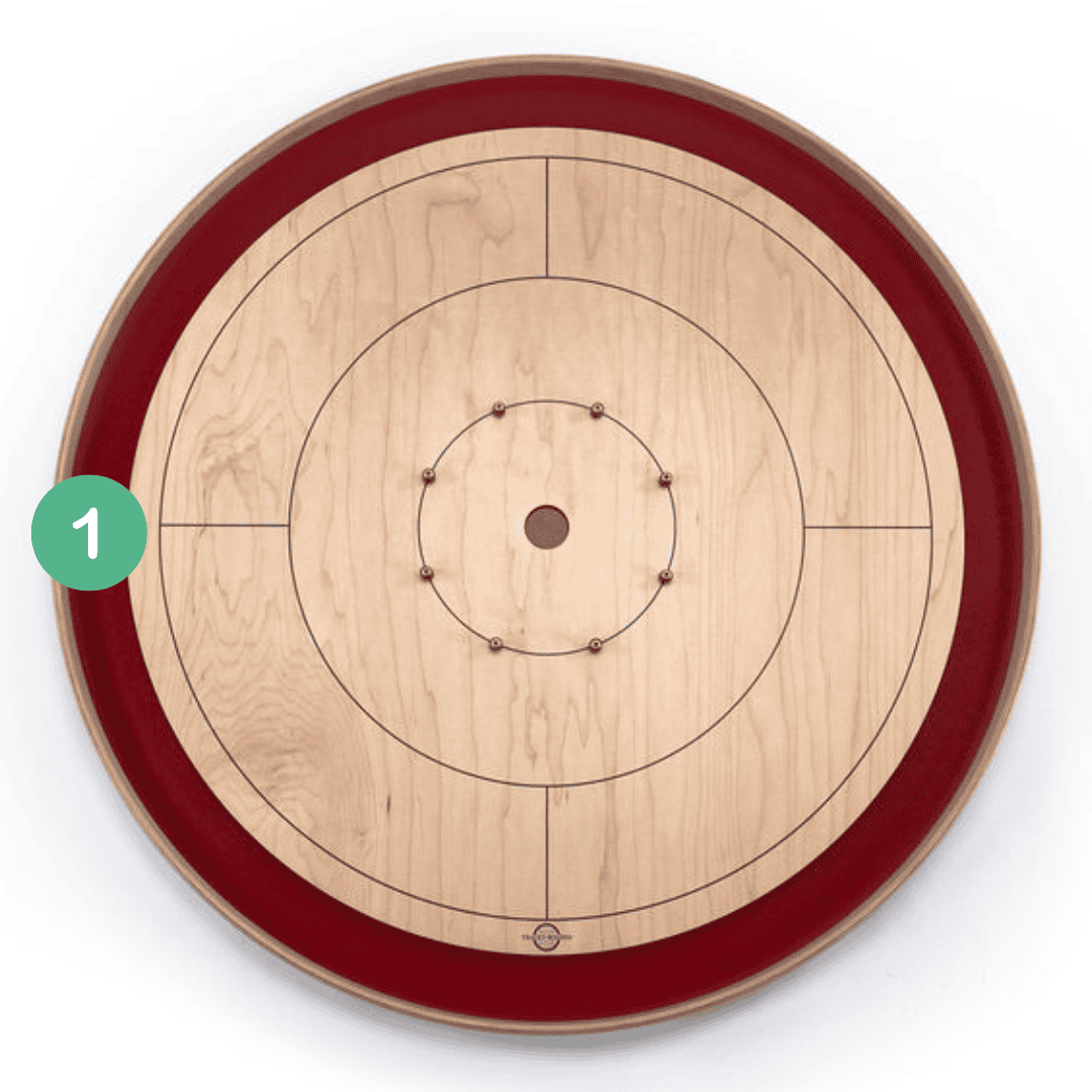 Tracey Crokinole Board, with a 1 on the left most quadrant boundary line