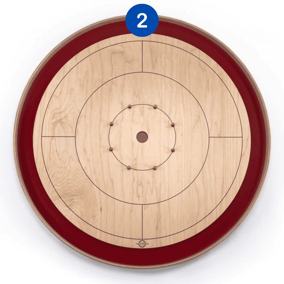 Tracey Crokinole Board with a 2 on the top quadrant boundary line