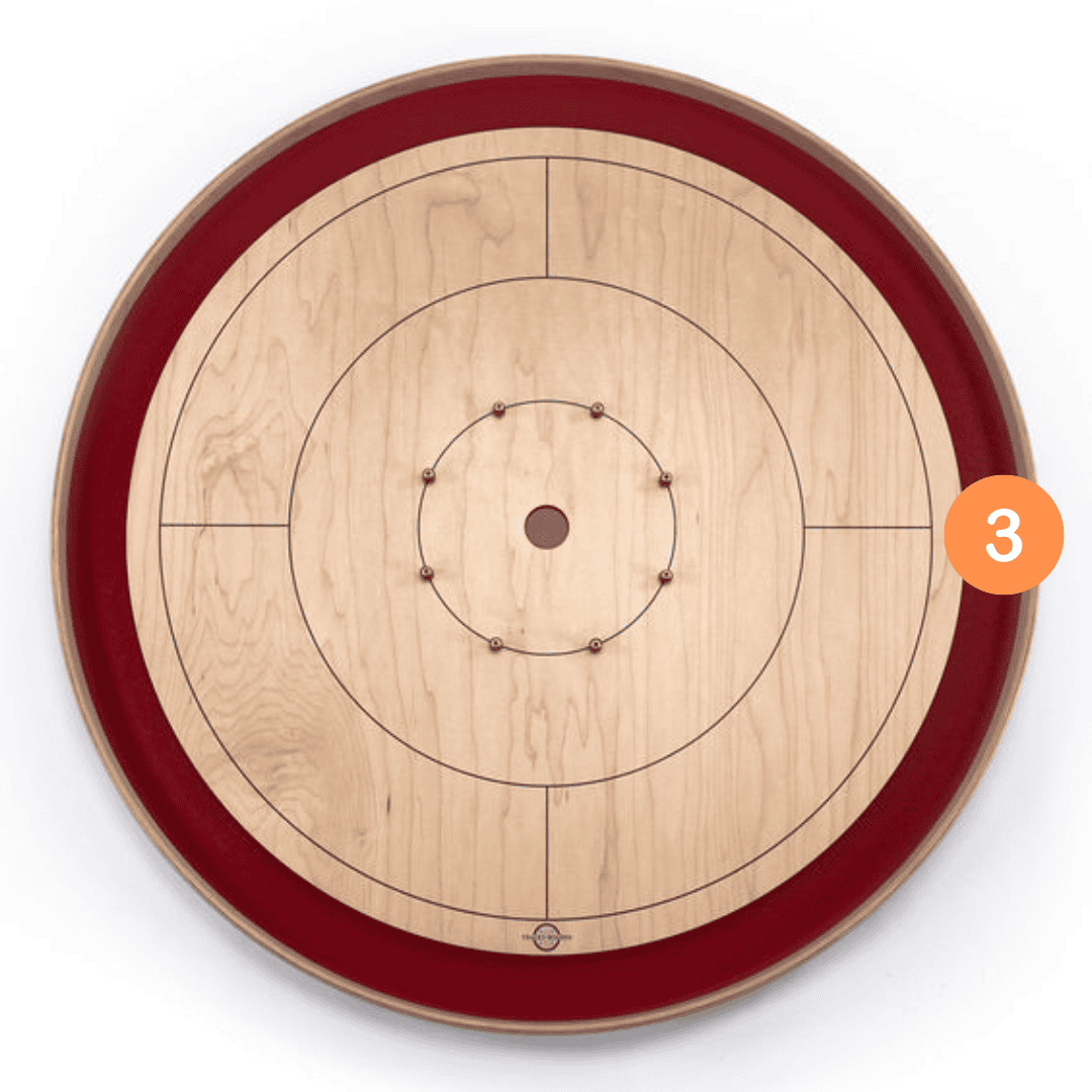 Tracey Crokinole Board with a three on the right most quadrant boundary line